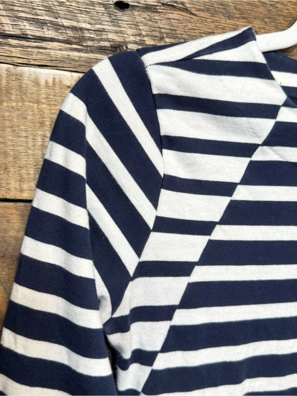 J Crew Womens XS Blue White Striped Cotton Fit And Flare 3/4 Sleeve Dress